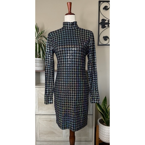 L’AGENCE Cher Black Sparkle Holographic
Mockneck Mini Dress Medium - Picture 2 of 9